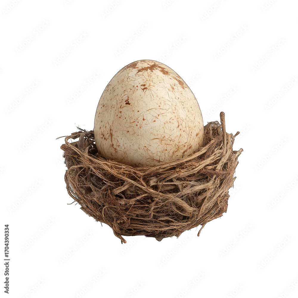 Obraz premium Single egg nestled in a rustic bird's nest