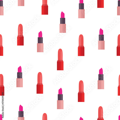 Lipstick seamless pattern. Flat vector clipart, illustration with isolated background.