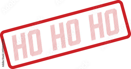 Festive red lined rectangle displays HO HO HO on a white background