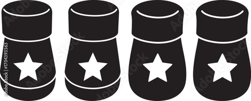 Four identical black boot silhouettes with white stars on them