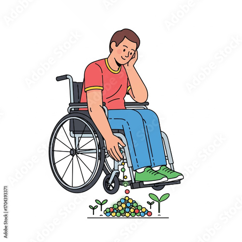 young woman in wheelchair planting seeds with care