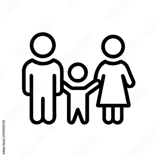 Family illustration with parents and child holding hands  