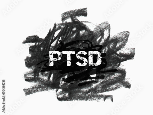 Abstract Scribble Drawing Representing PTSD and Mental Health Struggle with Chaotic Lines, Anxiety Concept
