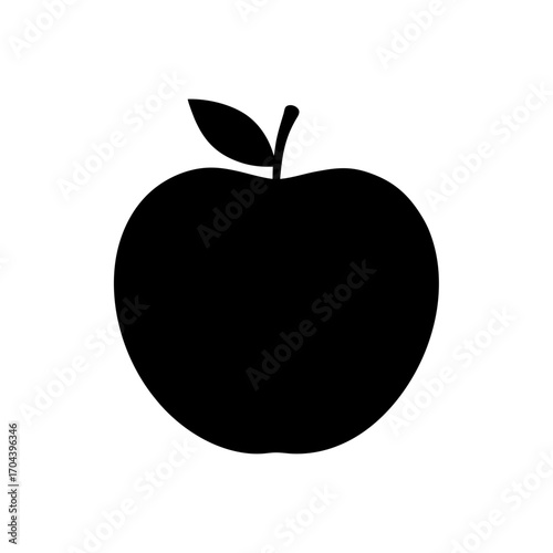 Silhouette of a black apple on transparent background