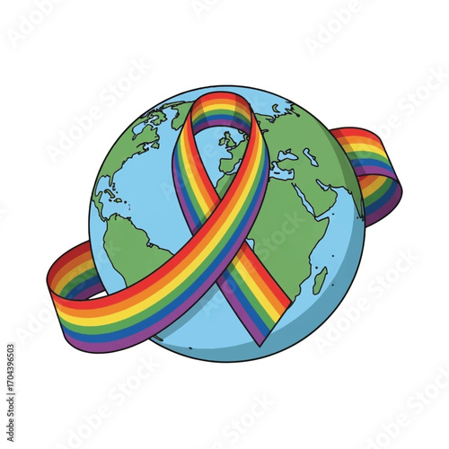 worldwide LGBTQ+ pride rainbow awareness ribbon