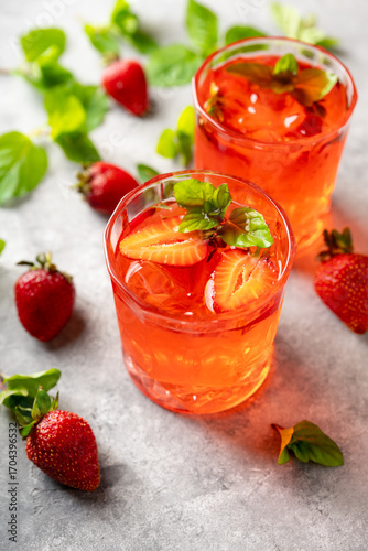 Wallpaper Mural Fresh summer cocktail with strawberry and ice. Strawberry soda drink on the rustic background. Torontodigital.ca