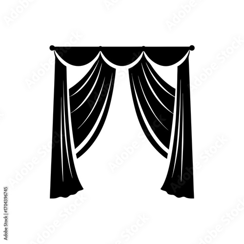Elegant black window drape on transparent background silhouette