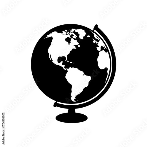 World globe black and white on transparent background silhouette