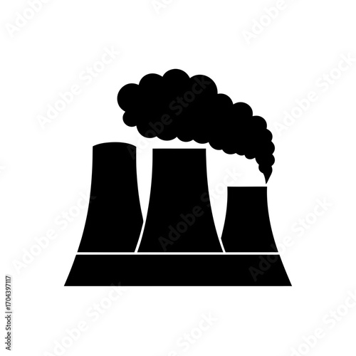 Factory with smoke black on transparent background silhouette