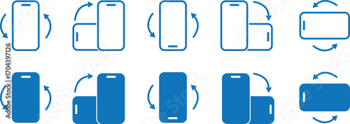 Rotate Mobile phone. Smartphone icon set. Device rotation sign.