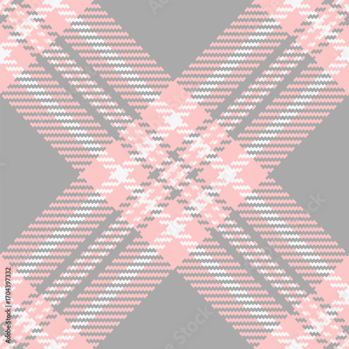 Pastel plaid pattern. A seamless, woven texture design in pink, gray,  white. Great for fashion, interiors, or backgrounds needing a soft, classic style.