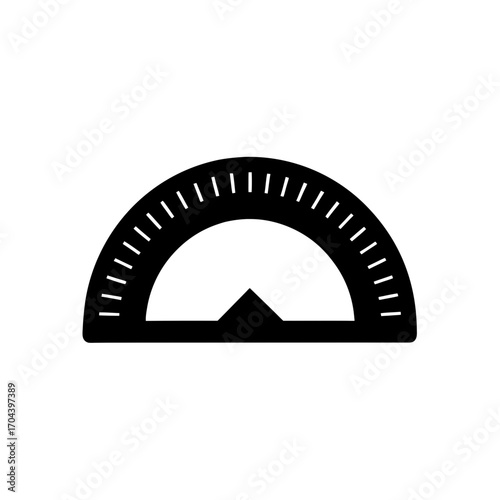 Black protractor graphic on transparent background silhouette