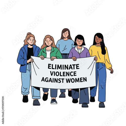 Women Peaceful Protest Against Violence Hold Banner