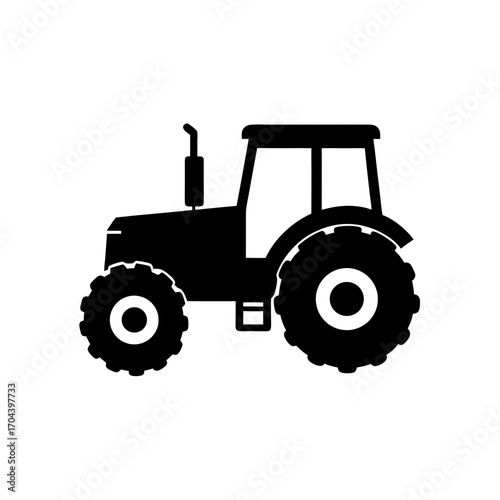 Black tractor silhouette on transparent background