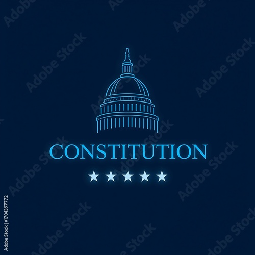 Wallpaper Mural United states capitol building silhouette with constitution text and stars Torontodigital.ca