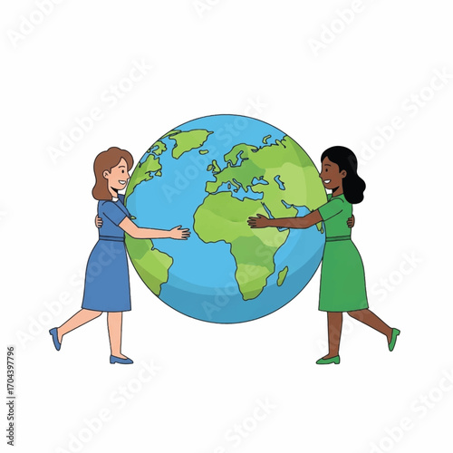 women holding globe representing global unity and cooperation