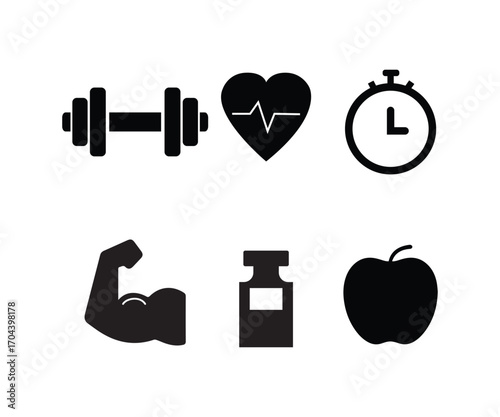 Health and fitness vector icon bundle set