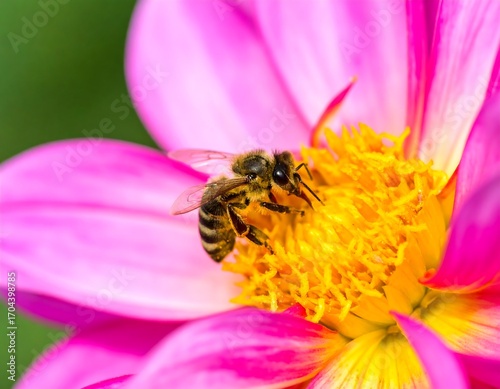 Close-up bee on pink dahlia