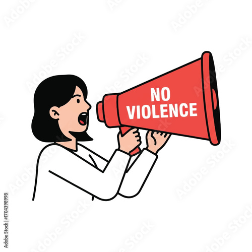 Woman Holding Megaphone with No Violence Message