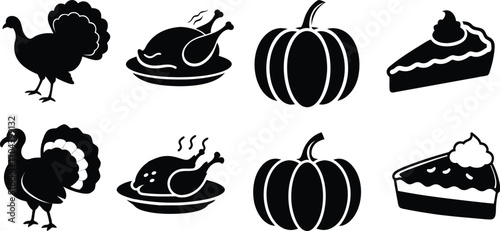 Thanksgiving Feast Vector – Turkey, Pumpkin, Pie, Harvest Silhouettes