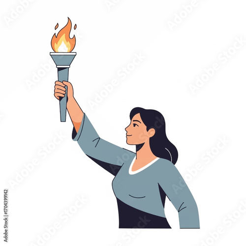 Woman Holding a Torch with Fire for Leadership and Hope