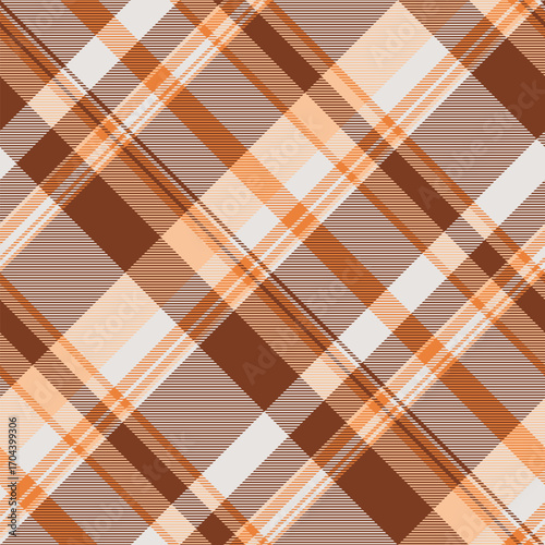 Beautiful pattern background check, retail vector textile texture. T-shirt tartan seamless fabric plaid in orange and white colors.