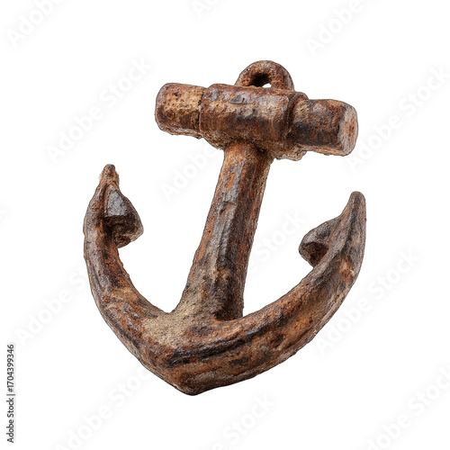 Detailed close-up of an aged, rusty anchor