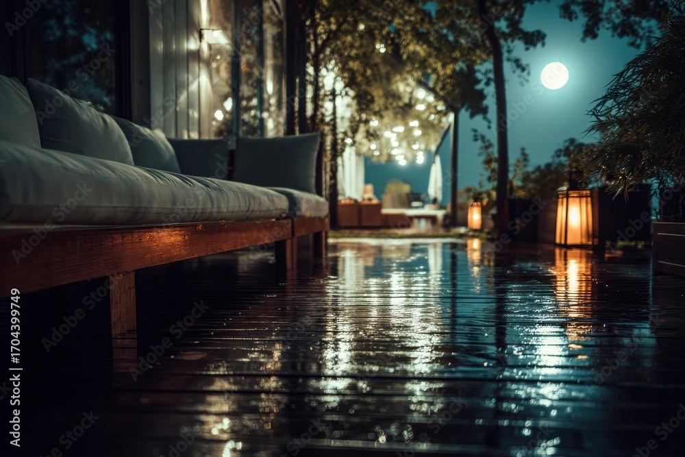 Fototapeta premium Moonlight casting reflections across ship deck