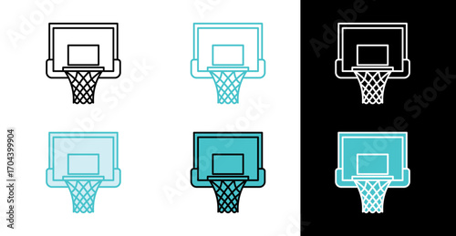 Basketball hoop and backboard for sports and athletic activities icon in line and fill style