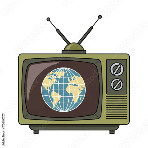 Vintage Television Displaying Globe on Screen