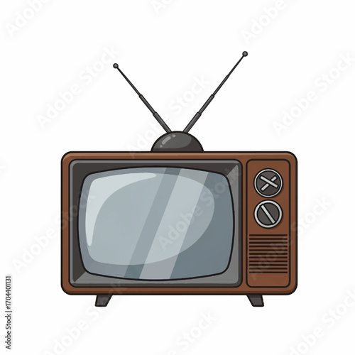 Vintage CRT television with antennas and knobs