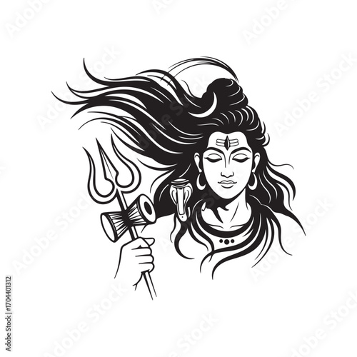 Lord Shiva portrait with trident – Hindu god of meditation, power and cosmic energy vector art image