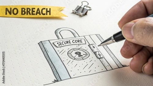 Hand Drawing of Padlock with Secure Core Concept for Safety