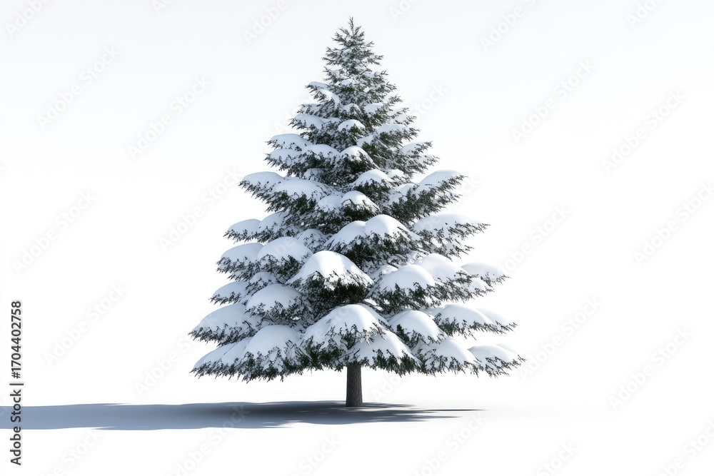 Obraz premium Snow Covered Fir Tree on White Background