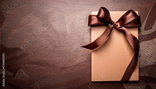 Elegant Gift Card With Brown Ribbon And Textured Background