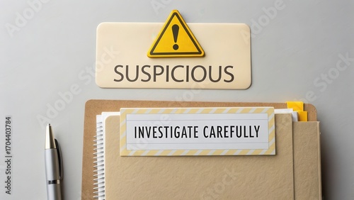 Warning Sign with Suspicious Label and Investigation Message