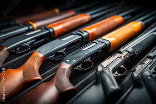 Row of Vintage Shotguns at Outdoor Gun Show