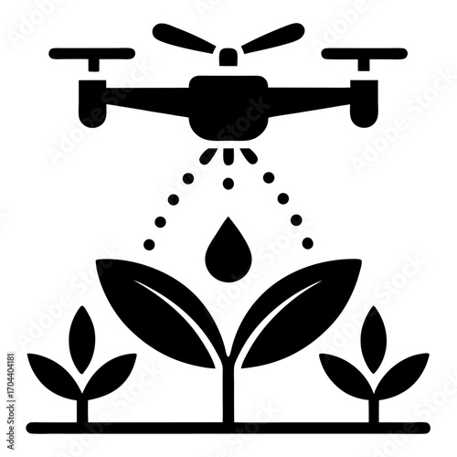 Drone Spraying Plant Icon for Precision Agriculture