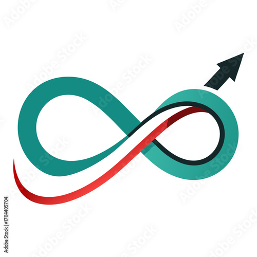 Infinity symbol with upward arrow and red stripe