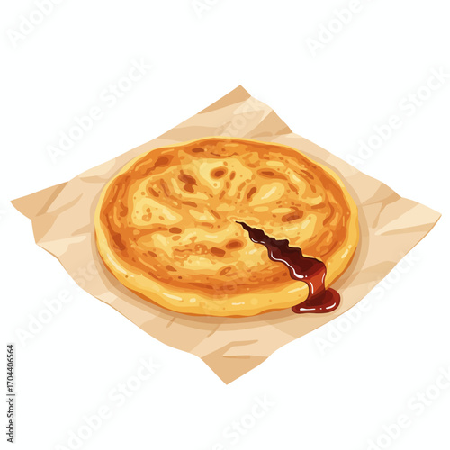 Delicious flaky flatbread drizzled with rich chocolate sauce on parchment paper