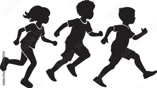 Children Running Silhouettes Vector Illustration
