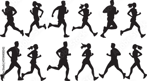 Set of Running Athletes – Male and Female Silhouettes Vector