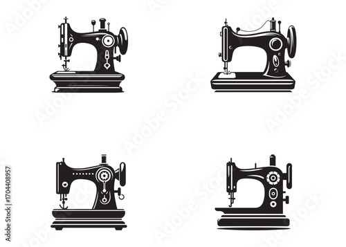 sewing machine logo silhouette vector, sewing machine silhouette vector illustration, vintage sewing machine silhouettes design, tailor sewing machine logo vector silhouette on white background