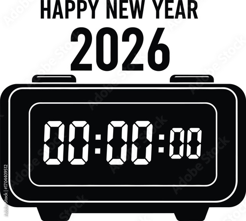 Vector art of happy new year 2026 digital clock