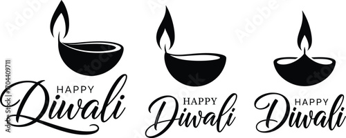 Vector art of happy diwali text and diya icons