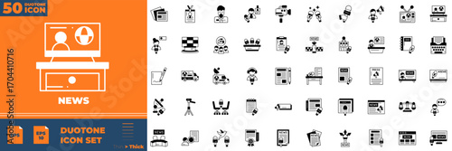 News Duotone Set – journalism, headline, article, Press, and Newspaper Icons