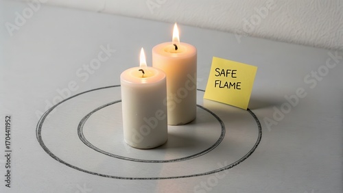 Two Candles with Safety Note for Fire Awareness in Home Environment