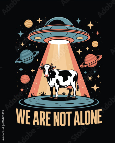 Alien Invasion T-Shirt Vector Design with UFO and Retro Sci-Fi Style