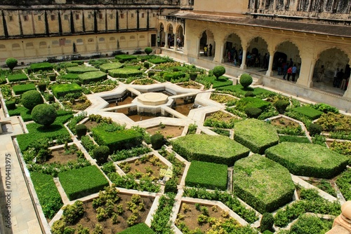 Sheesh Mahal and Sheesh Mahal garden in Amber fort. Jaipur, India.