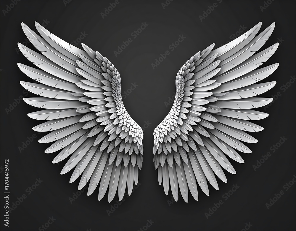 Obraz premium Pair of symmetrical white wings against a dark background